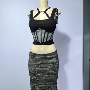 Dolls Kill Poster Girl Opulent Dreams Glitter Underbust Black And Silver Corset